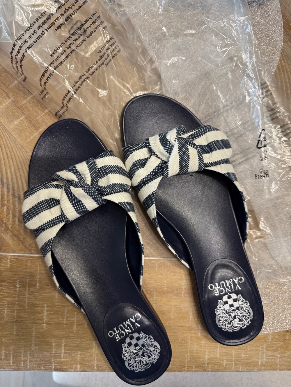 Vince Camuto Navy and White Striped Knot Slide Mules fit like 7-7.5